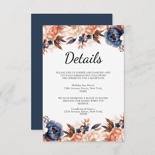 Dusty blue & Terracotta floral watercolor wedding Enclosure Card (Front/Back)