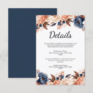 Dusty blue & Terracotta floral watercolor wedding Enclosure Card