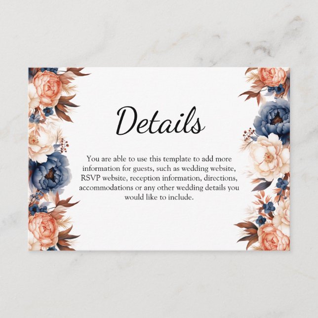 Dusty blue & Terracotta floral watercolor wedding  Enclosure Card (Front)