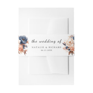 Dusty blue & Terracotta floral watercolor wedding Invitation Belly Band