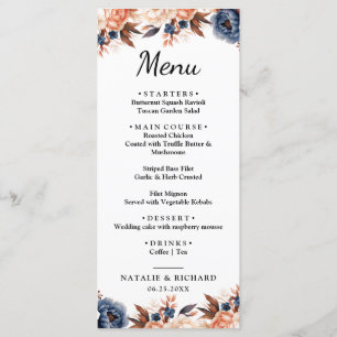 Dusty blue & Terracotta floral watercolor wedding Menu