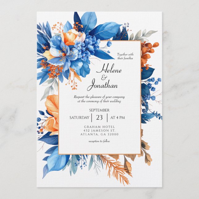 Dusty Blue Terracotta Rust Boho Elegant Wedding Invitation (Front)