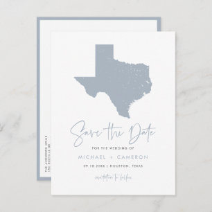 Dusty Blue Texas State Map QR Code Save the Date Announcement Postcard