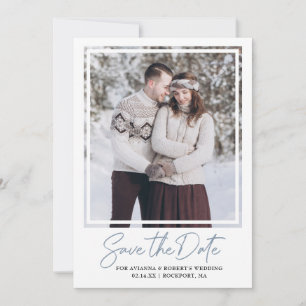 Dusty Blue Text and Photo Save The Date