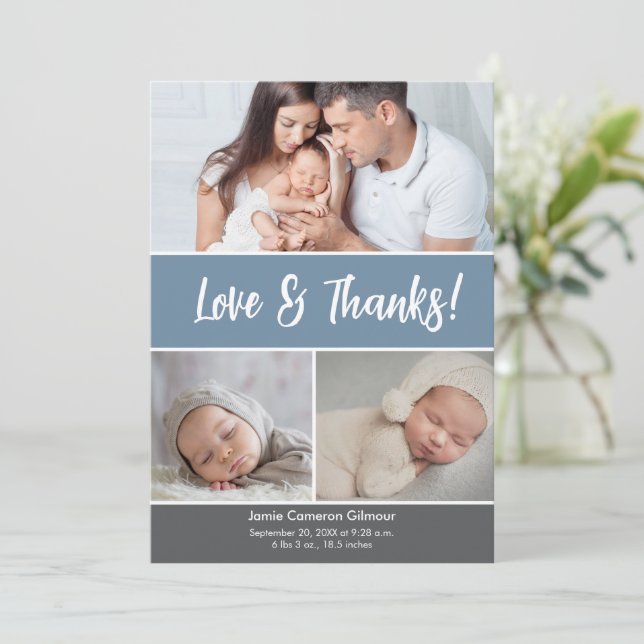 Dusty Blue Thank you baby photo Announcement (Standing Front)