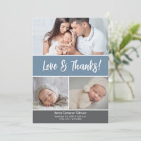 Dusty Blue Thank you baby photo Announcement