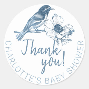 Dusty Blue Thank You Baby Shower Sticker Favour