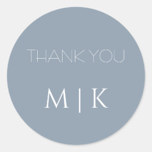Dusty Blue Thank You Monograms Elegant Wedding Classic Round Sticker