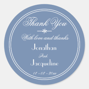 Dusty Blue Thank You Script Names Rustic Wedding Classic Round Sticker