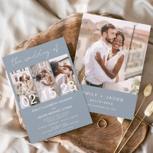 Dusty Blue The Wedding of Minimalist Photo Collage Invitation