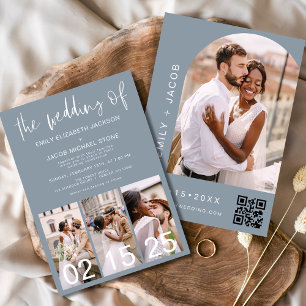 Dusty Blue The Wedding of Minimalist QR code Invitation