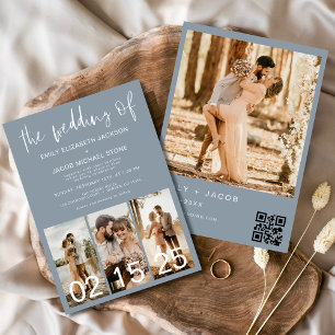 Dusty Blue The Wedding of Minimalist QR code Invitation