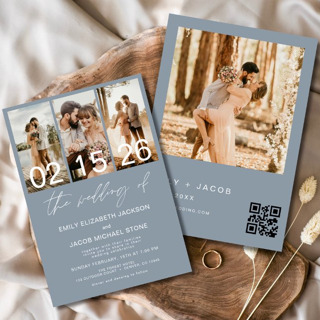 Dusty Blue The Wedding of Photo QR code Elegant Invitation (Creator Uploaded)