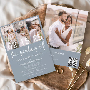 Dusty Blue The Wedding of Photo QR code Minimalist Invitation