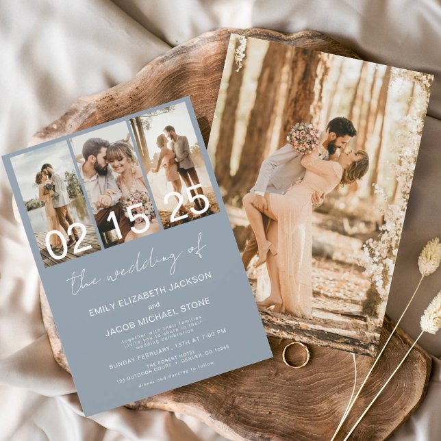 Dusty Blue The Wedding of Photo Simple Minimalist  Invitation (Creator Uploaded)