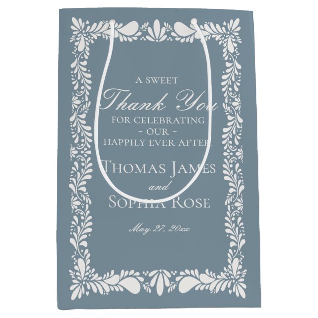 Dusty Blue Tile Talavera Fiesta Wedding Favours Medium Gift Bag (Front)