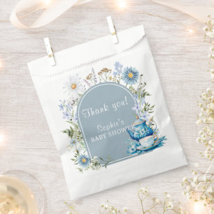 Dusty Blue Time For Tea Boho Garden Baby Shower Favour Bags