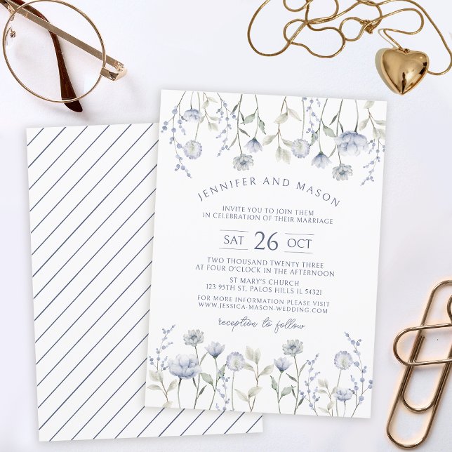 Dusty blue tiny wildflower wedding invitation (Creator Uploaded)