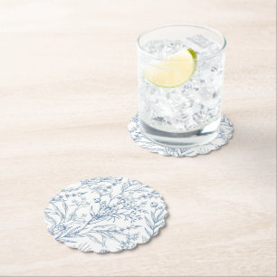Dusty Blue Toile Botanical Party Paper Coasters