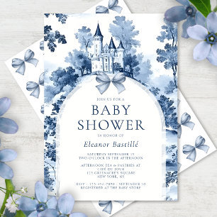 Dusty Blue Toile De Jouy French Baby Shower Invitation