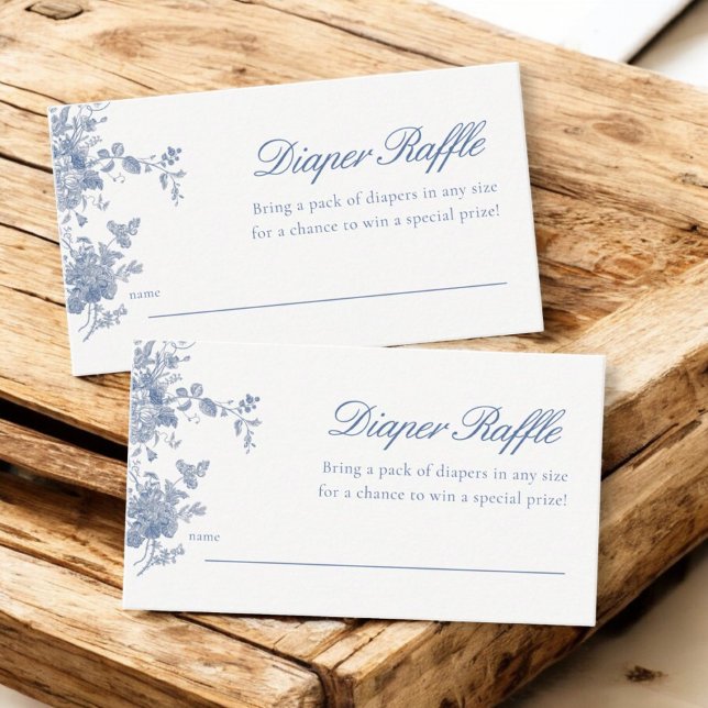 Dusty Blue Toile Floral Baby Shower Diaper Raffle Enclosure Card (Creator Uploaded)