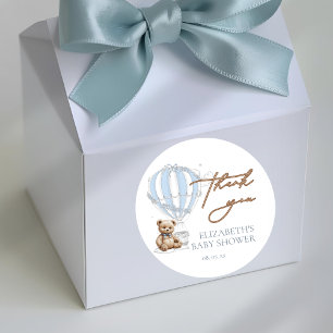 Dusty Blue Toile Hot Air Balloon Bear Thank You Classic Round Sticker