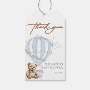 Dusty Blue Toile Hot Air Balloon Bear Thank You Gift Tags