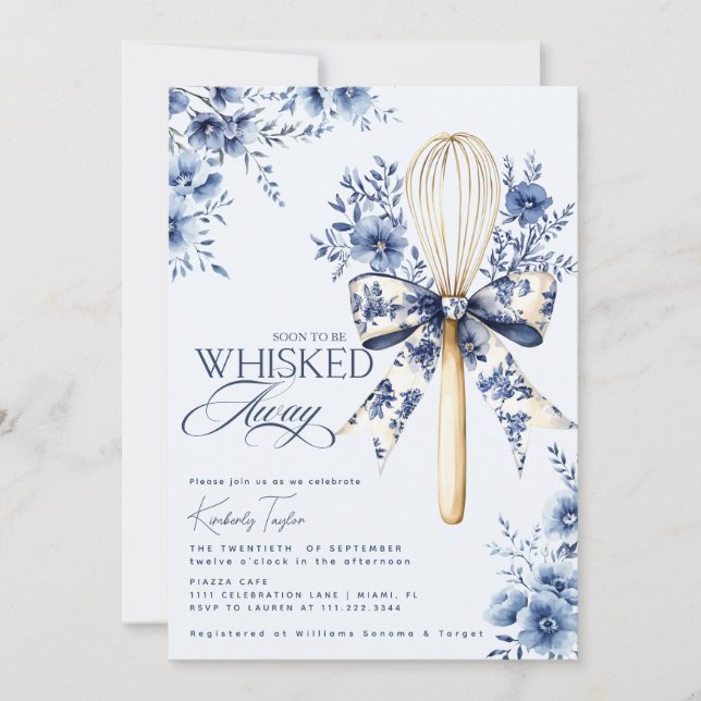 Dusty Blue Toile Whisked Away Bridal Shower Invitation (Front)