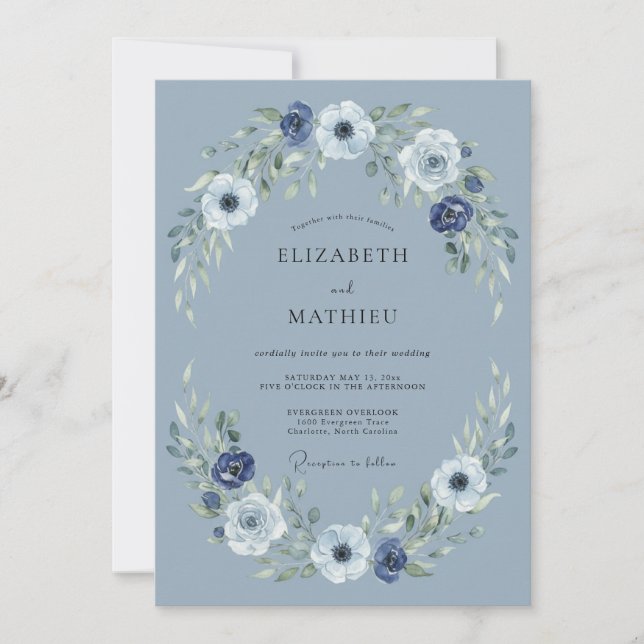 Dusty Blue Tranquil Winter Wedding Invitation (Front)
