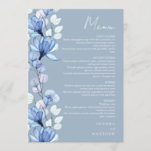 Dusty Blue Transparent Floral Wedding Menu