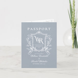 Dusty Blue Travel Destination Passport Wedding Announcement