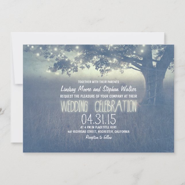 Dusty Blue Tree Rustic Outdoor Wedding Invitation (Front)