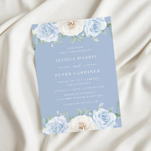 Dusty Blue Trending Floral Spring Wedding Invitation