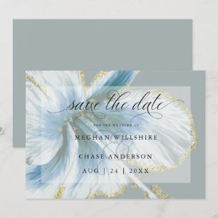 Dusty Blue Tropical Flower Watercolor Save The Dat Date