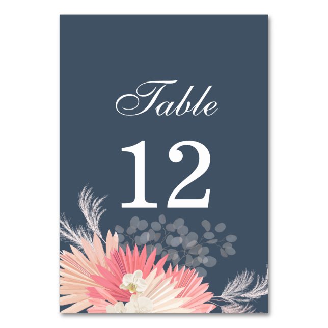 Dusty Blue Tropical Orchid Wedding Table Number (Front)
