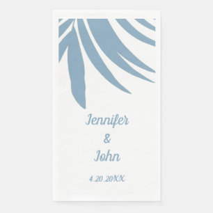 Dusty Blue Tropical Palm Leaf Beach Wedding Napkin