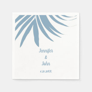 Dusty Blue Tropical Palm Leaf Beach Wedding Napkin