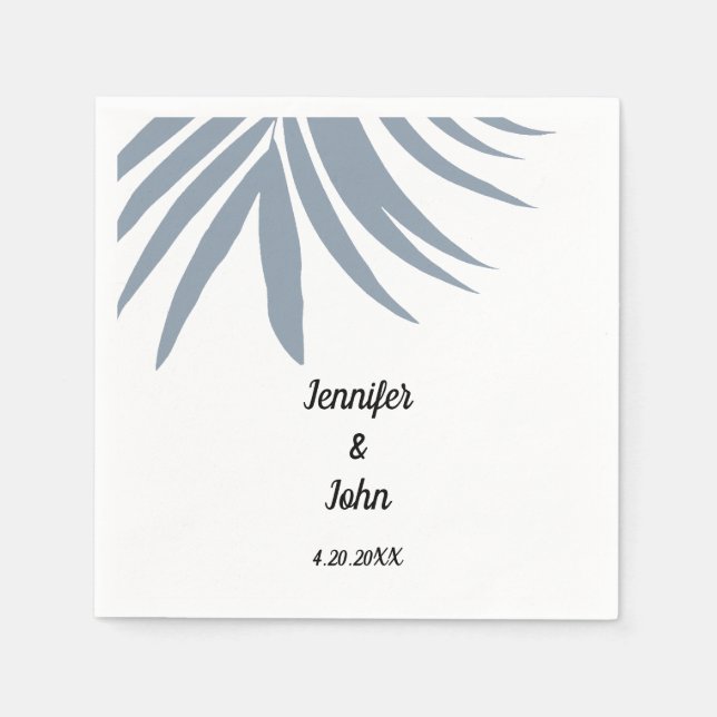 Dusty Blue Tropical Palm Leaf Elegant Cool Wedding Napkin (Front)
