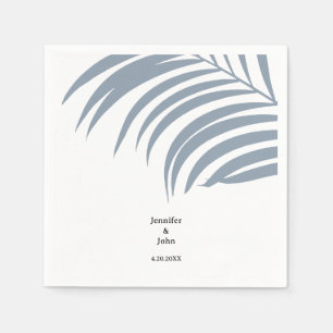 Dusty Blue Tropical Palm Leaves Trendy Wedding Napkin