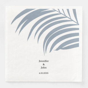 Dusty Blue Tropical Palm Leaves Trendy Wedding Napkin