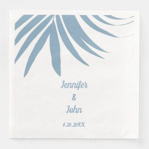 Dusty Blue Tropical Palm Tree Leaf 2024 Wedding Napkin