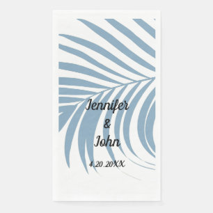 Dusty Blue Tropical Palm Tree Leaf Cute Wedding Napkin