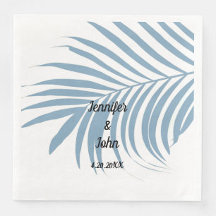 Dusty Blue Tropical Palm Tree Leaf Cute Wedding Napkin