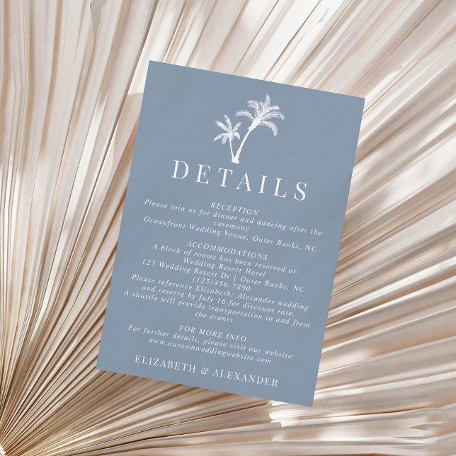 Dusty Blue Tropical Palm Tree Wedding Details Enclosure Card (Creator Uploaded)