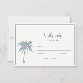 Dusty Blue Tropical Palm Tree Wedding rsvp Card