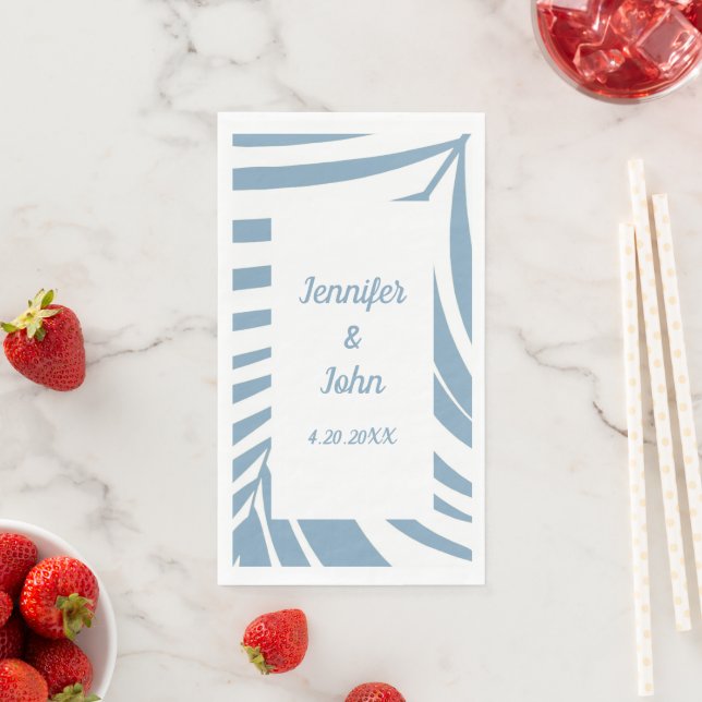 Dusty Blue Tropical Palm Wedding Bridal Shower Napkin (Insitu)