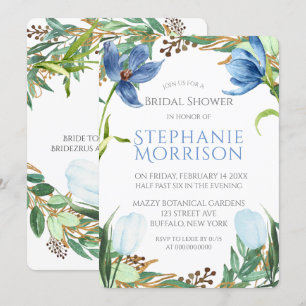 Dusty Blue Tulip Peony Bridal Shower Invitations