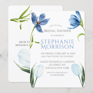 Dusty Blue Tulip Peony Bridal Shower Invitations