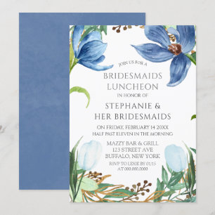 Dusty Blue Tulip Peony Bridesmaids Luncheon Invitation