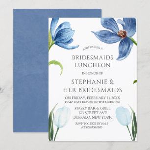 Dusty Blue Tulip Peony Bridesmaids Luncheon Invitation